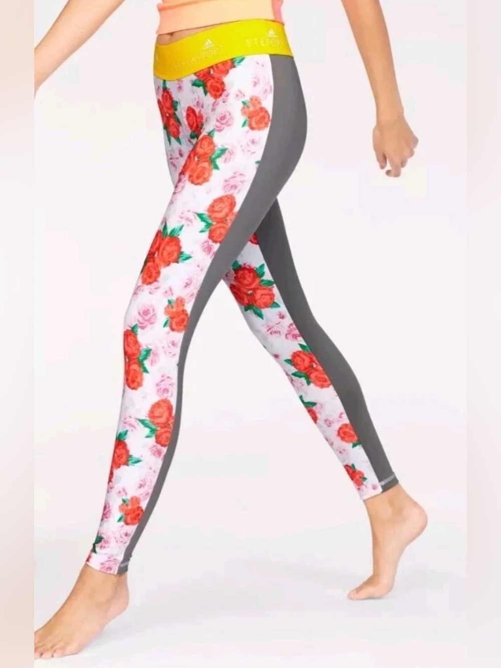 NWT Adidas Stellasport Stella McCartney Rose Printed Gym Tights, sz Small